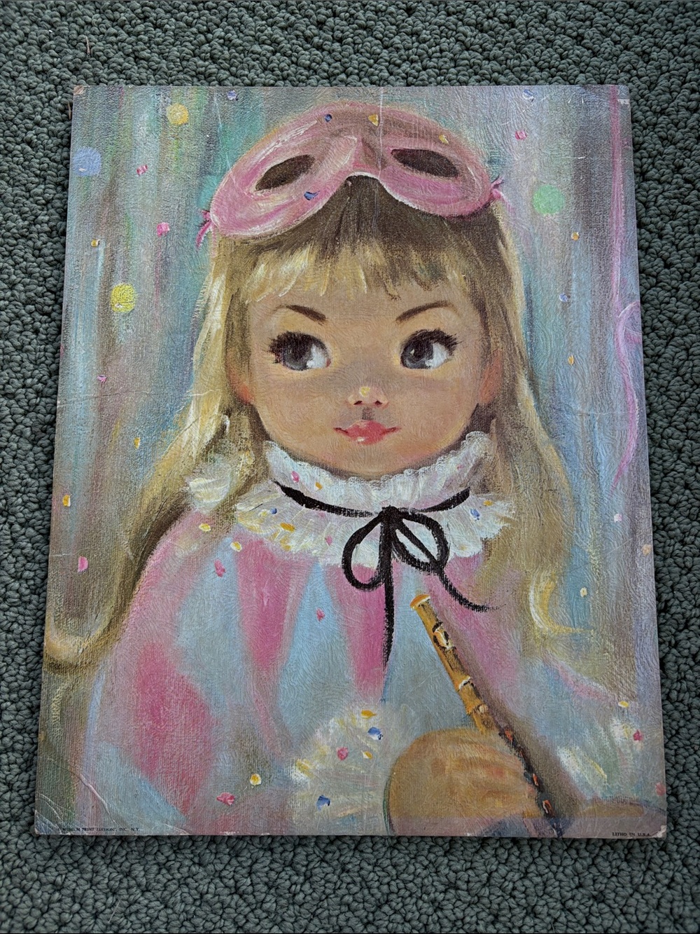 1967 Framed Mimi Sherle Girl Big Eyes Museum Print textured board